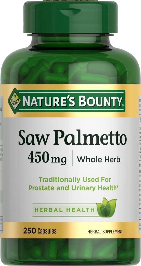 Nature's Bounty Saw Palmetto Unterstützung für Prostata und Urinary Health, Herbal Health Supplement, 450mg, 250 Kapseln