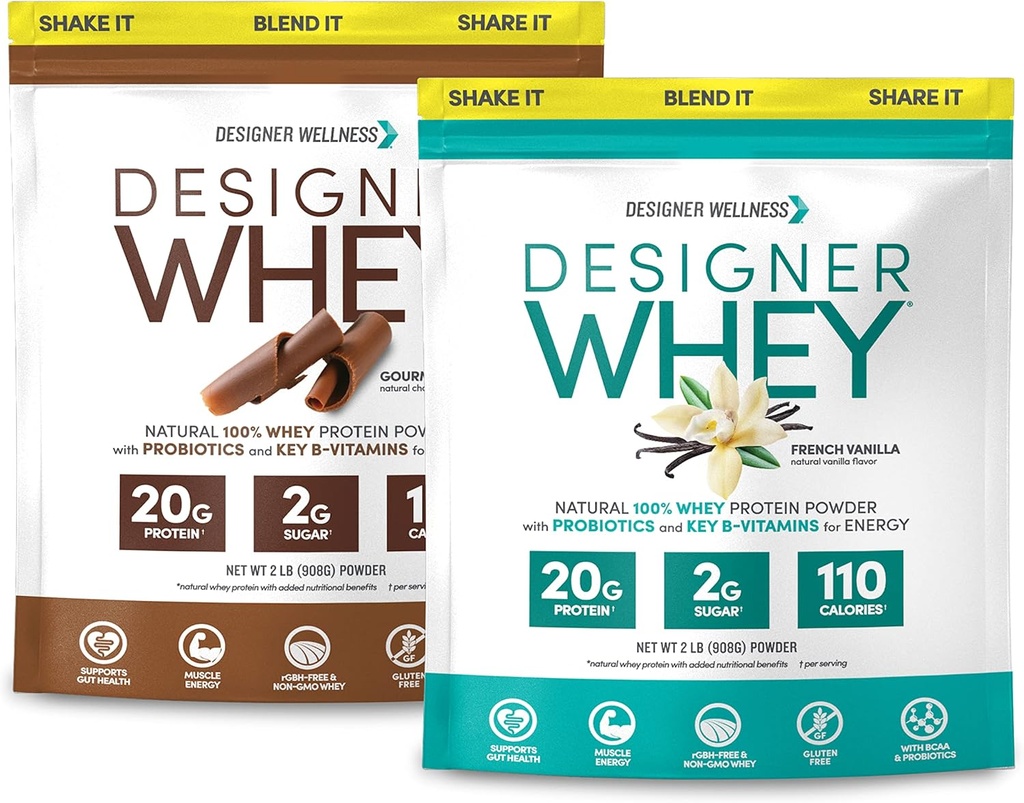 Designer Wellness, Designer Whey 2lb French Vanilla und 2lb Gourmet Chocolate Bundle