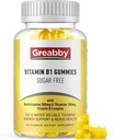 Vitamine B1 Gummies - Benfotiamine 300mg et Thiamine 100mg, sans sucre, supplément à croquer complexe vitamine B, stimuler l'énergie et le système nerveux santé pour les femmes hommes, 60 Gummies