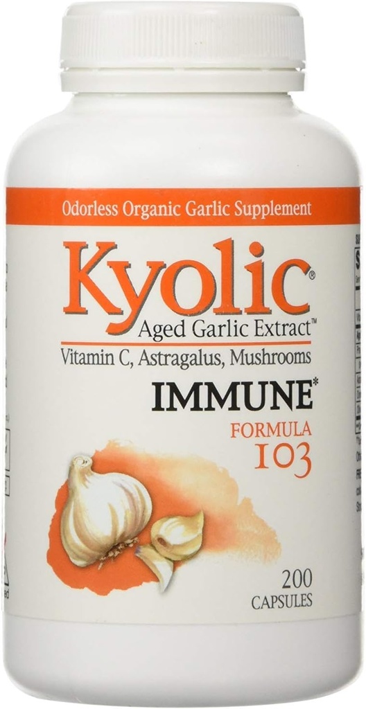 Kyolic - Formel 103 Aged Knoblauch Extrakt mit Vitamin C, Astragalus, Pilze - 200 Kapseln, 2 Packung