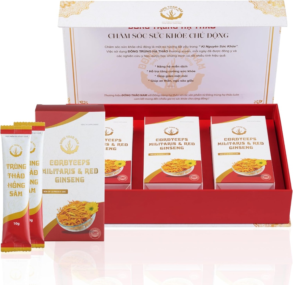 Dong Thao NAM - Bio Red Ginseng und Cordyceps Pulver, 6 in 1 Kräuterextrakt, erhöht Alertness, erhöht Energie und reduziert Fett, Koffeinfrei, Packung von 30