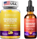 Magnesium Glycinate｜Gummies for Adults, Sleep, Relaxation & Focus, Pineapple Flavor & Liquid with Magnesium Citrate & Taurate, Strawberry Flavor