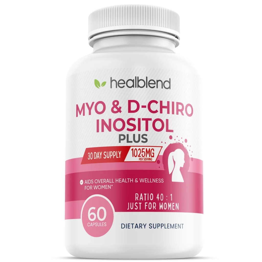 Myo & D-Chiro Inositol Plus Supplement Blend, Hormonal Balance, Healthy Ovulation and Overall Wellness Support for Women, Fertility and Pregnancy Health, 60 Capsules