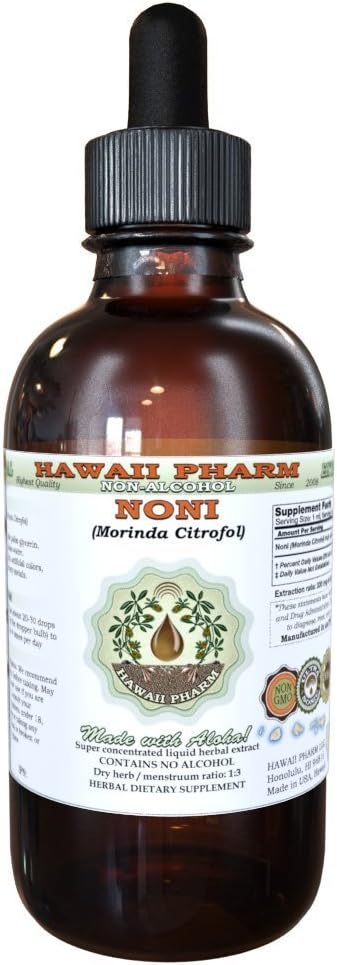 Noni Alcohol-Free Liquid Extract, Organic Noni (Morinda citrifolia) Getrocknete Frucht Glycerite natürliche Kräuterergänzung, Hawaii Pharm, USA 2 fl.oz