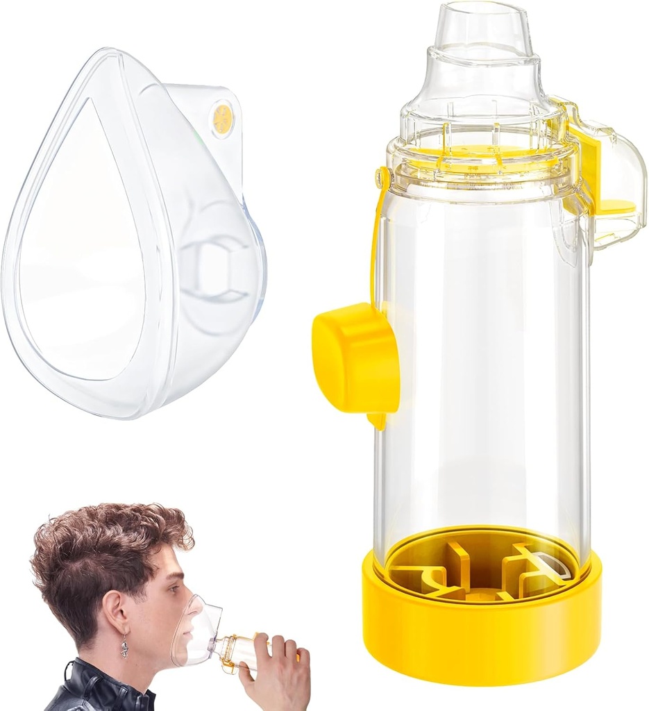 Handheld Inhalator Spacer für Kinder, Kinder und Erwachsene - Anti-Static - Tragbares Design für Zuhause, Schule und Reisen - weiche Silikon Maske - Nessi OTC Spacer - einfach zu reinigen (gelb Erwachsener)