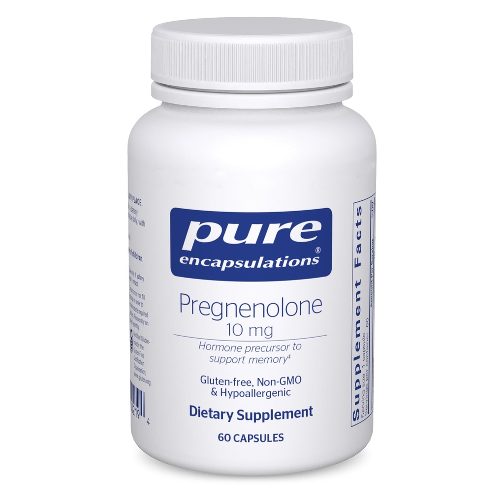 Encapsulations pures Pregnenolone 10 mg - Soutien Mémoire et équilibre hormonal* - Précurseur hormonal - Sans gluten et sans OGM - 60 capsules