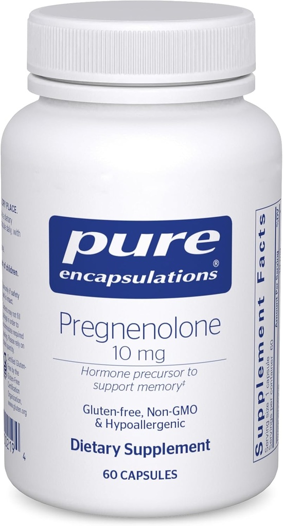 Encapsulations pures Pregnenolone 10 mg - Soutien Mémoire et équilibre hormonal* - Précurseur hormonal - Sans gluten et sans OGM - 60 capsules