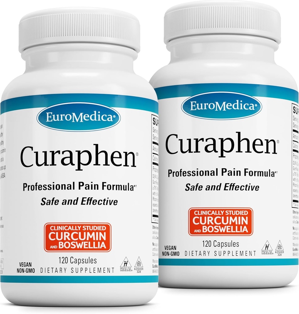 EuroMedica Curaphen - Curcumin-Ergänzung für Zirkulation & Endorphin-Unterstützung - Unterstützung für okziale Störungen - Aids Gesunde Muskeln - 120 Kapseln, 2 Packung (240 Kapseln)