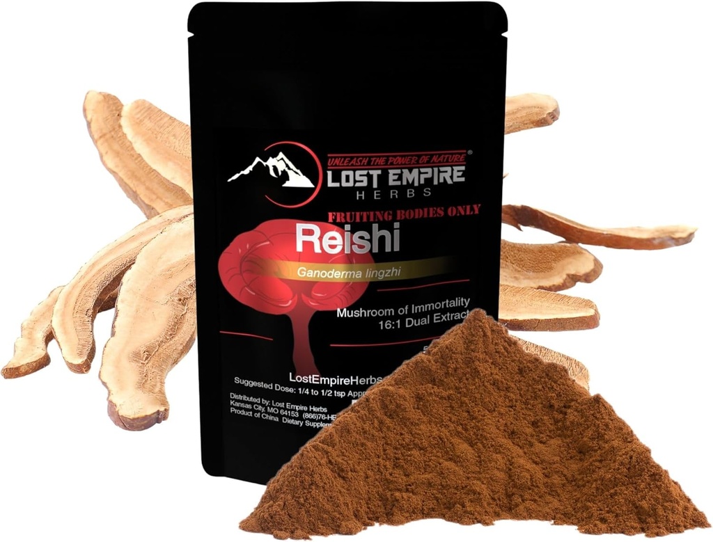 Lost Empire Kräuter Reishi (Ganoderma Lucidum) Pilzpulver | Organic 16:1 Dual Extract aus echten Pilzen Nicht Mycelium | für Immununterstützung (15 Gramm)