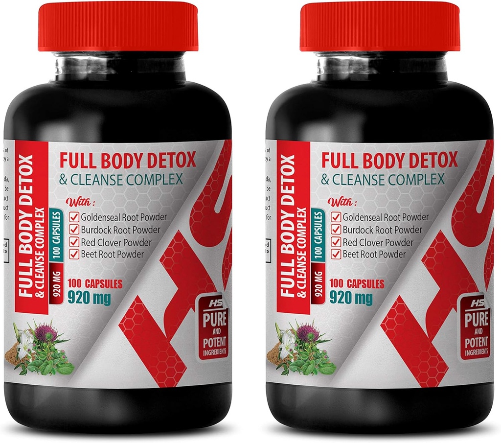Detox System Cleanse - Full Body Detox und Cleanse Complex 920 MG - goldenseale Kräuterergänzungen - 2 Flaschen 200 Kapseln