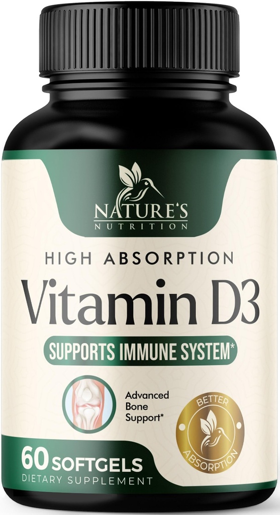 Vitamin D3 Nahrungsergänzungsmittel 5000IU (125 mcg) - Extra Strength Vitamine D-3 Diät-Schweißgele für Knochen, Zähne, Muskel-Gesundheit & Immununterstützung, Rapid Absorbtion Mini D Softgel, Non-GMO, Gluten Free - 60 Count