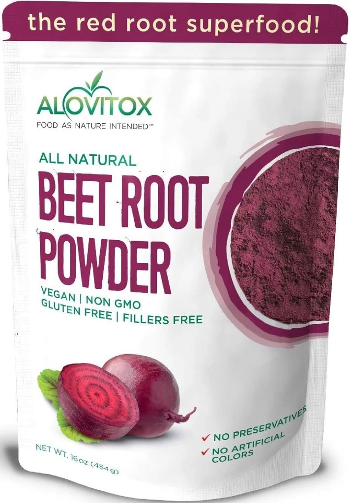 Alovitox Organic Beet Root Powder | 100% Frische Beet Root Extract | Nitric Oxide Superfood, High in Calcium, Eisen, Kalium & Folate | Unterstützt effektive Workouts | Vegan, Non-GMO, Gluten-Free | 16 oz