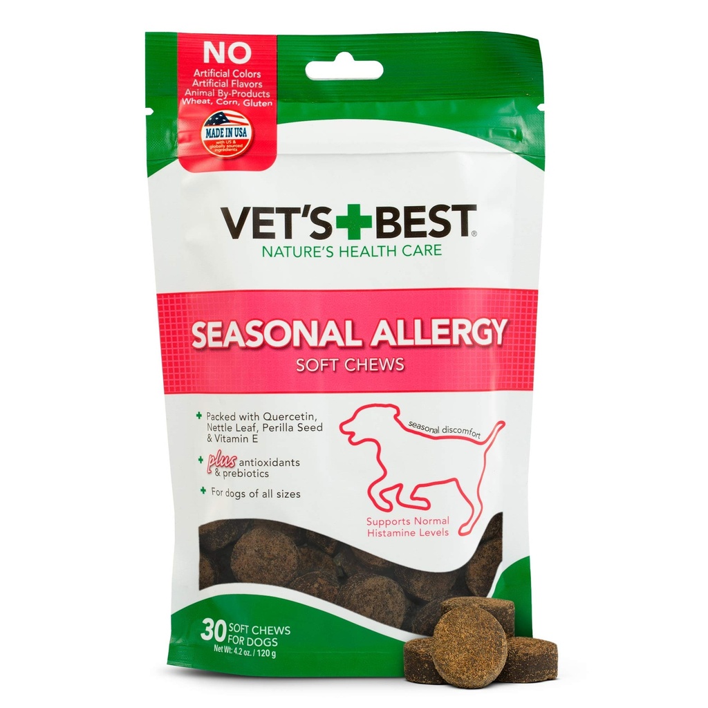 Vet's best Seasonal Allergy Soft Chew Dog Supplements, Beruhigt Hunde Haut Irritation Durch Saisonale Allergien, 30 Tage Versorgung