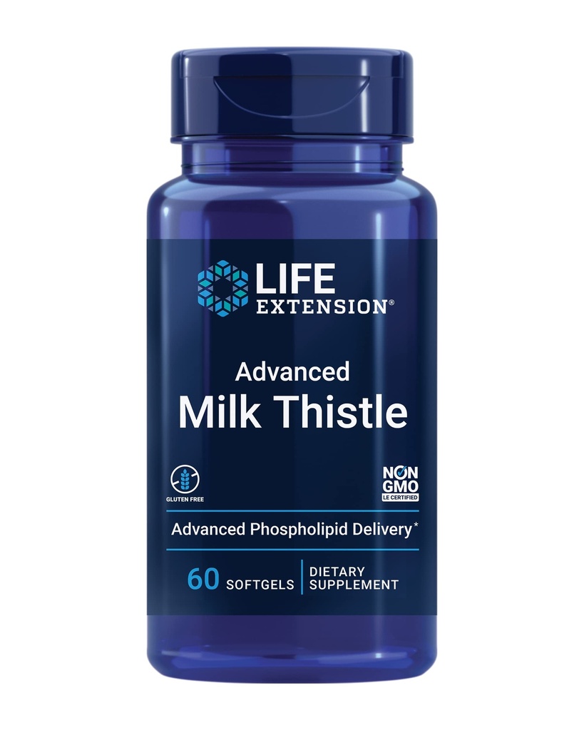 Prolongation de la vie Thistle de lait avancé, silymarine, silybine, phospholipides, favorise une fonction hépatique saine, sans gluten, non-OGM, 60 softgels