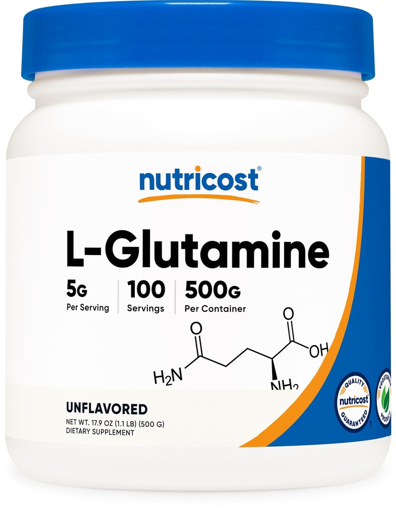 Nutricost L-Glutamine en poudre (500 grammes) Sans saveur - Sans gluten et sans OGM, 100 portions