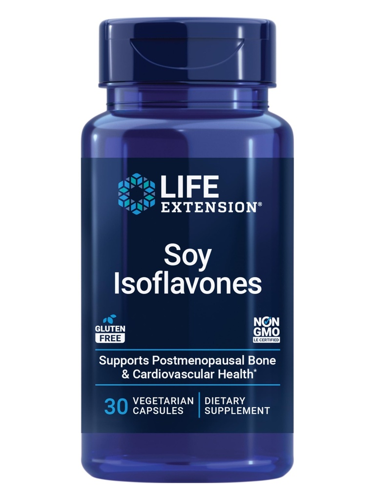 Life Extension Soy Isoflavones, Heart, Bone & Cellular Health Support für post-menopausale Frauen, Glutenfrei, Non-GMO, Vegetarisch, 30 Kapseln
