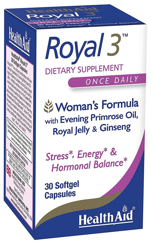 HealthAid Royal 3, with Evening Primrose Oil, Royal Jelly, Ginseng, Once Daily, 30 Capsules