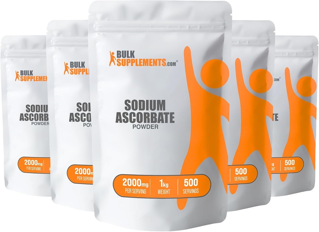 BulkSupplements.com Poudre d'ascorbate de sodium - pour le soutien immunitaire, vitamine C d'ascorbate de sodium - vitamine C buvée, sans gluten, 2000mg par portion, 5kg (11 lbs) (paquet de 5)