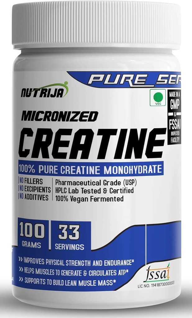 Reine mikronisierte Kreatin Monohydrat Pulver- 100grams | Vor/Post Workout Ergänzung für Muskelreparatur und Erholung