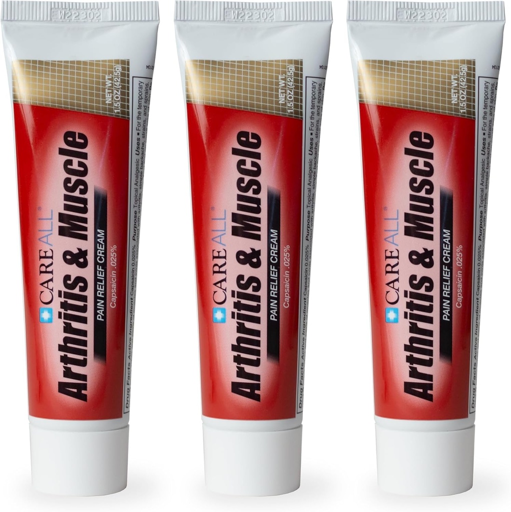 CareAll Capsaicin Arthrite, Muscle et Crème articulaire 1,5 oz (3 pack), soulagement des douleurs mineures et des douleurs dues aux maux de dos, aux entorses, aux souches, à l'arthrite. Sans parfum