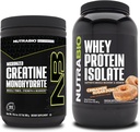 NutraBio Creatine Monohydrat, Unflavored, 300g und Whey Protein Isolate, Cinnamon Sugar Donut, Supplement Bundle - Muskelenergie, Lean Muskelwachstum, Erholung und Stärke