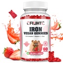 Eisengummis für Kinder, Frauen und Männer, Eisenergänzung mit Multivitamin - Vitamin B Complex, C, B6, B12, Folate, Zink für Anämie, Eisenmangel, Bluterzeuger, Energie - Erdbeeren Geschmack, Vegan 60ct