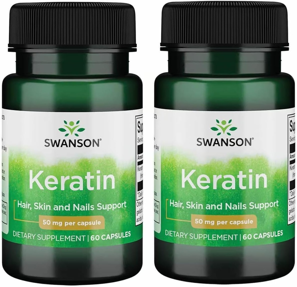 Swanson Keratin (vom tibetischen Wolle) - Natürliche Ergänzung Förderung gesunder Gelenke, Haare, Haut und Nägel - Hilft Nourish Healthy Connective Tissues - (60 Kapseln, je 50mg) (2 Packung)