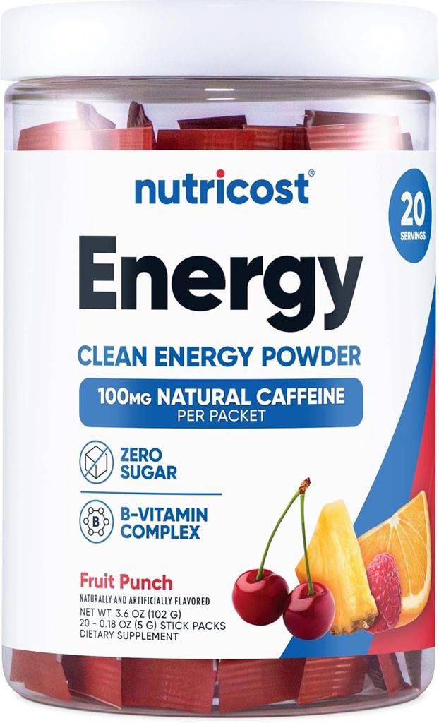 Nutricost Energy Complexe Stickpack (20 portions) Fruit punch aromatisé - sans gluten + non-OGM