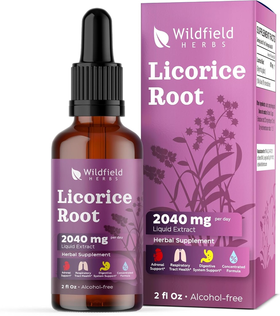 Licorice Root Extract Drops 2000mg (Glycyrrrhiza glabra L.) Kräuterergänzung absorbiert besser als Kapseln, 1 Monat Versorgung, 84 Servierungen, Alkoholfreie Tincture - 2 Oz, Paket von 1