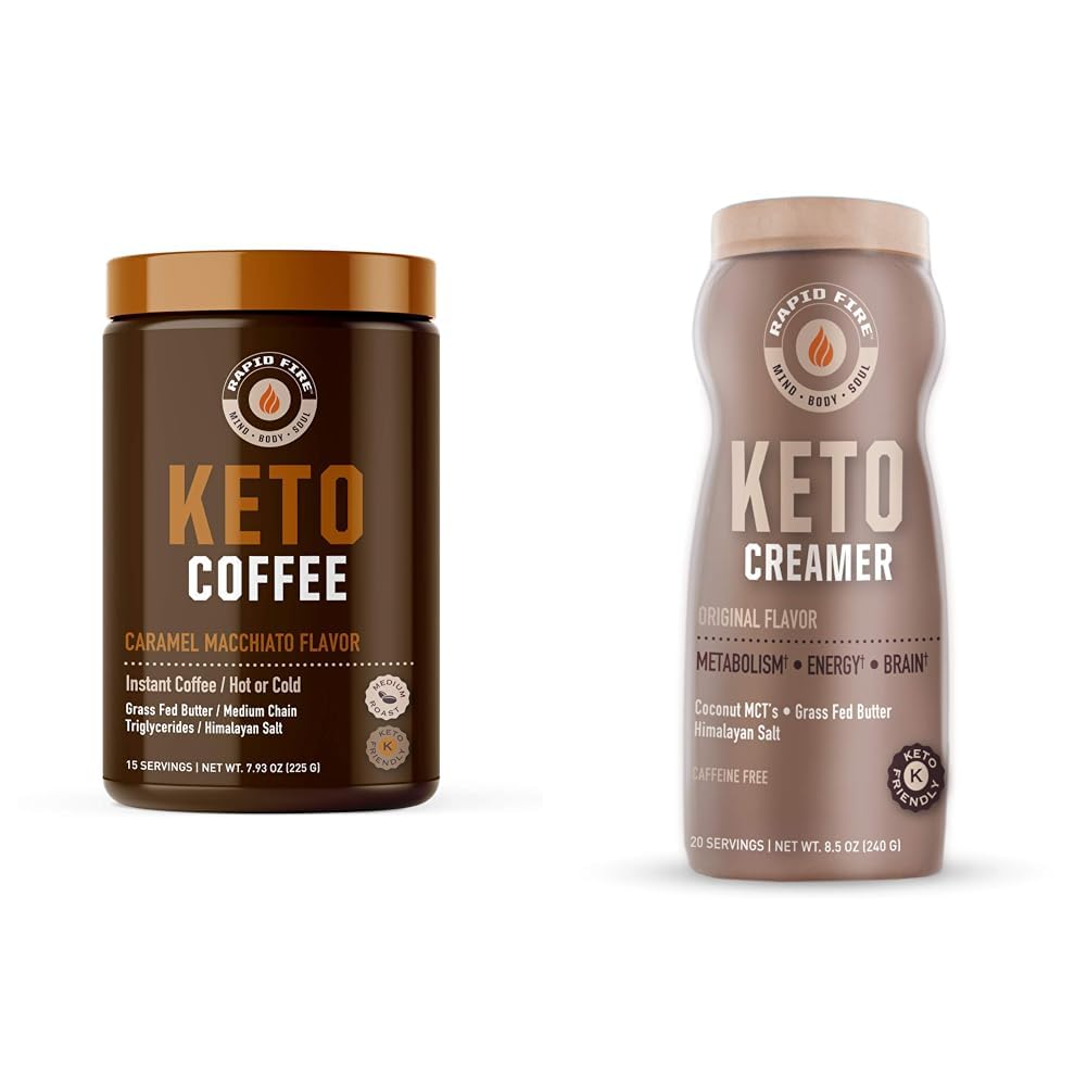 Mélange de café kétogénique rapide à feu Caramel Macchiato avec crème MCT, soutient le métabolisme, perte de poids, régime kéto, 7.93 et 8.5 Onces