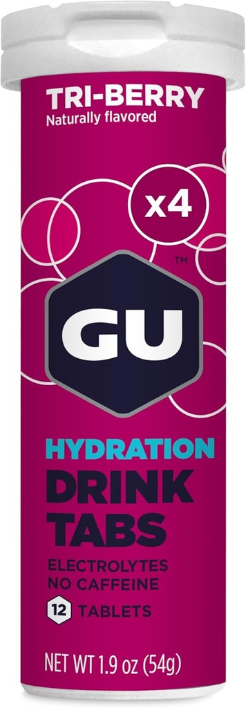 GU Energy Hydration Elektrolyt Getränke Tablets, Enhanced Endurance Sportgetränk für Laufen, Radfahren, Triathlon, 4-Count (48 Servierungen), Tri-Berry