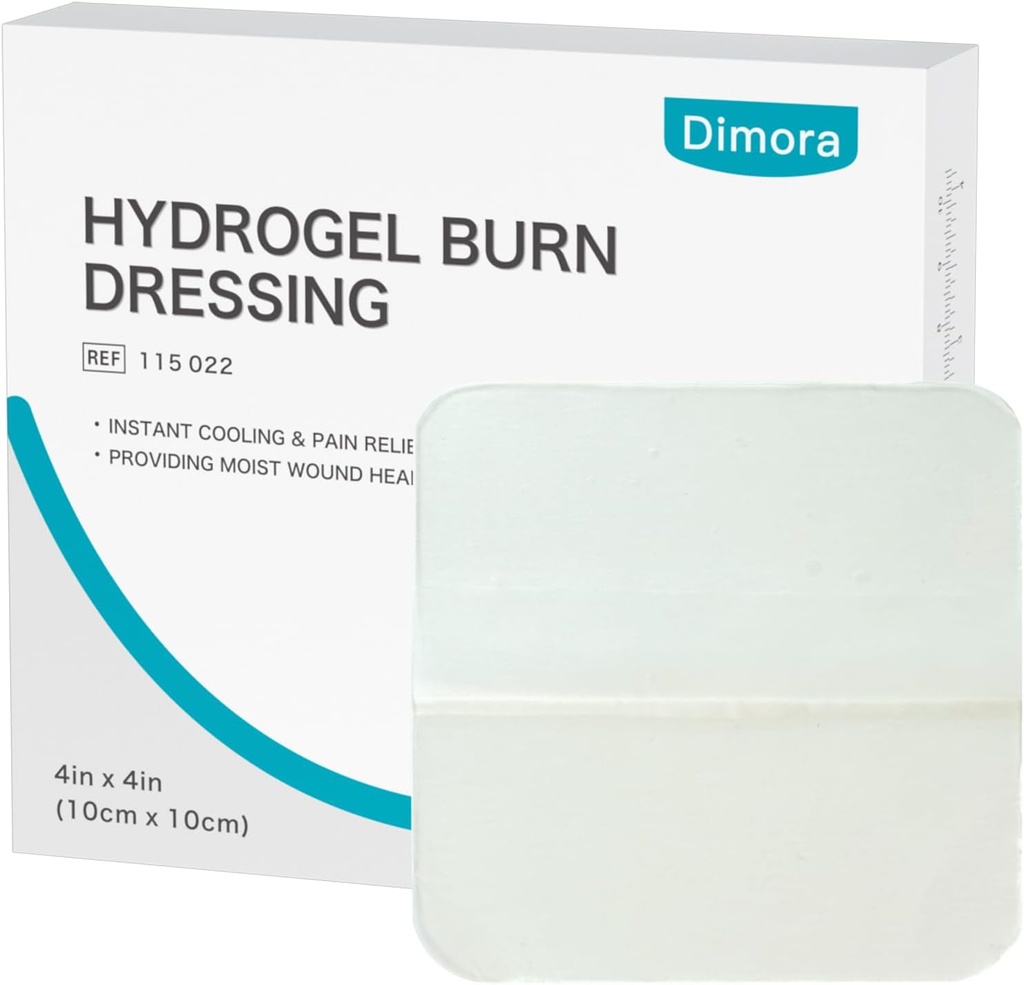 Dimora Hydrogel Burn Dressing 4" x 4" - Burn and Wound Dressing Instant Cooling Relief für Minor Burns & Wounds, Beruhigende Moist Burn Pads für 1.-2. Degree Burns, Cuts, Abrasionen(10 Count)