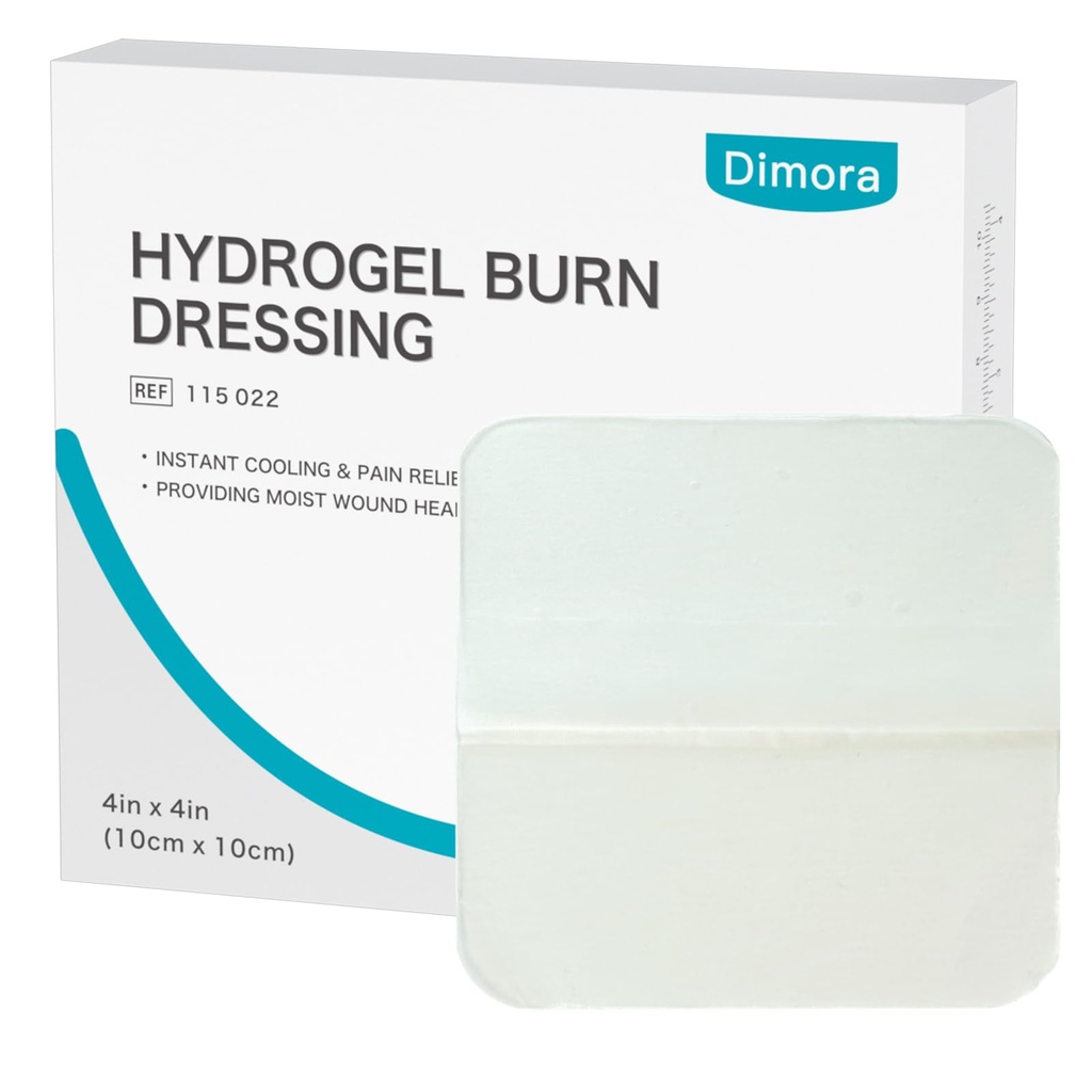 Dimora Hydrogel Burn Dressing 4" x 4" - Dressing Burn and Wound Relief de refroidissement instantané pour brûlures et blessures mineures, tampons apaisants pour brûlures au 1er-2ème degré, coupures, abrasions(10 comte)