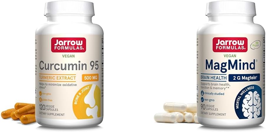 Jarrow Formulas Curcumin 95 500mg - Bis zu 120 Portionen (Veggie Caps) - Kurkuma Extrakt & MagMind Brain Gesundheit mit Magtein (Magnesium L-Threonate), Nahrungsergänzung