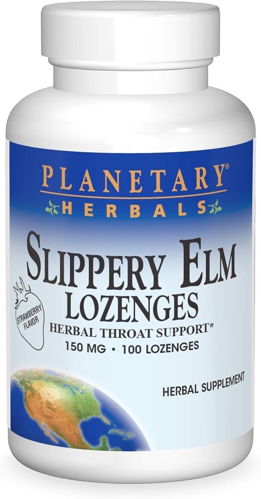 Planetary Herbals Slippery Elm Erdbeer Lozenges, Herbal Throat Support, 100 Lozenge