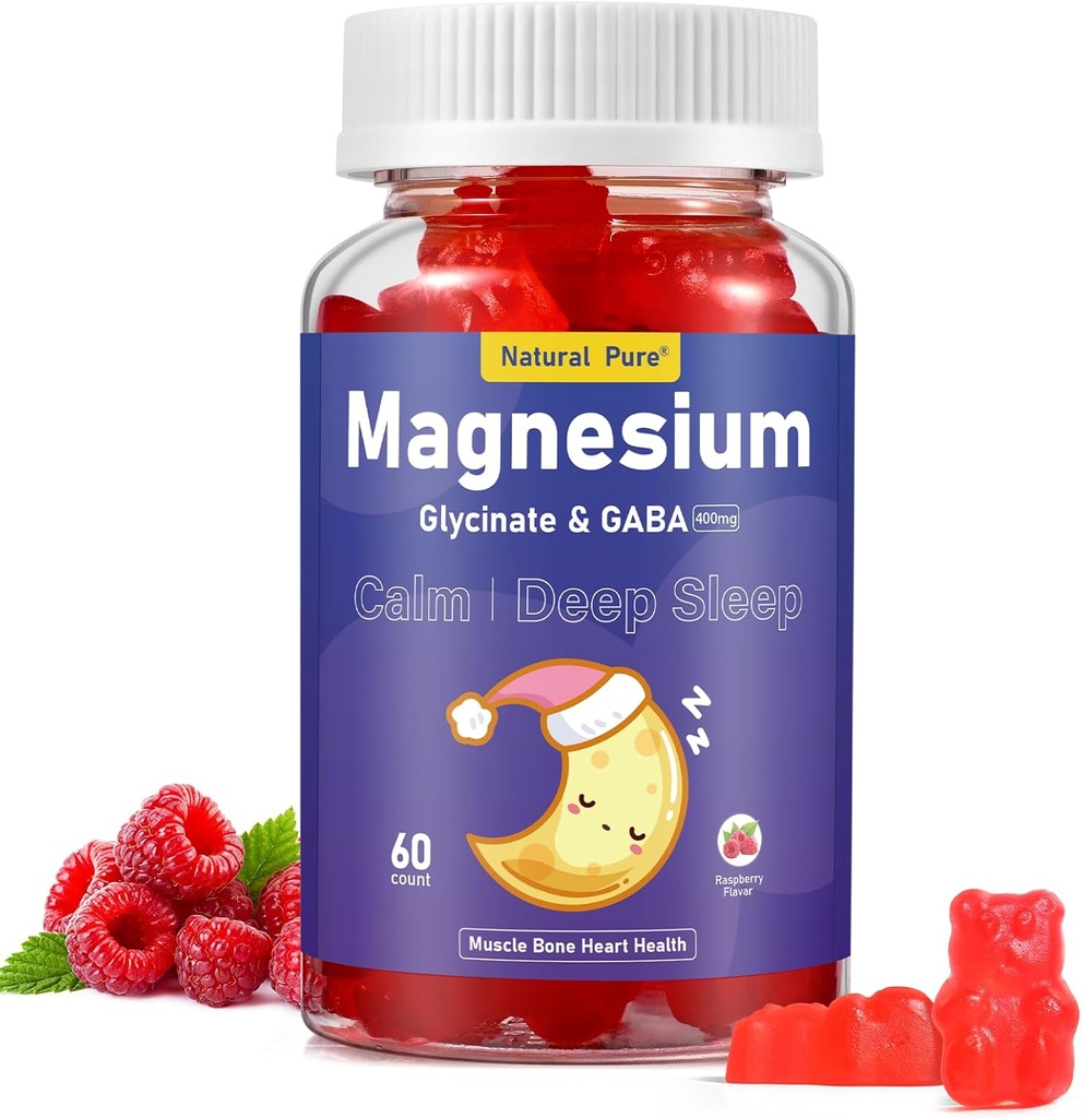 Magnesium Glycinate Gummies with GABA for Clam and Bed Time 400mg Sugar Free Magnesium Glycinate Supplement with Vitamin D, B6, and CoQ10 for Calm & Bed Time for Kids Adults