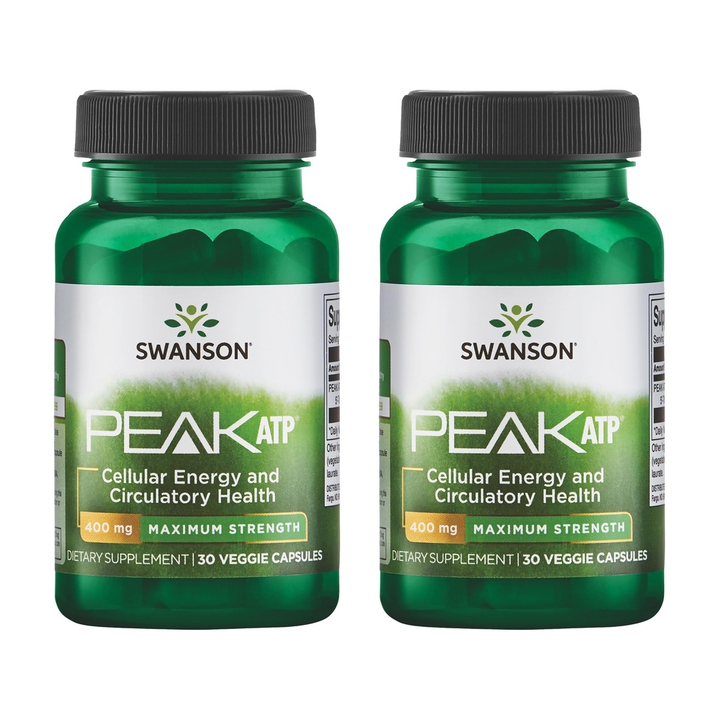 Swanson Maximum Strength Peak ATP-Natural Supplement Promoting Cellular Energy Support-Supports Physical Performance et Promotion Healthy Blood Flow Support-(30 Capsules Veggie, 400mg Chaque) 2 Pack