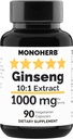 MONOHERB Ginseng Extract 1000 mg - 90 Vegetarische Kapseln