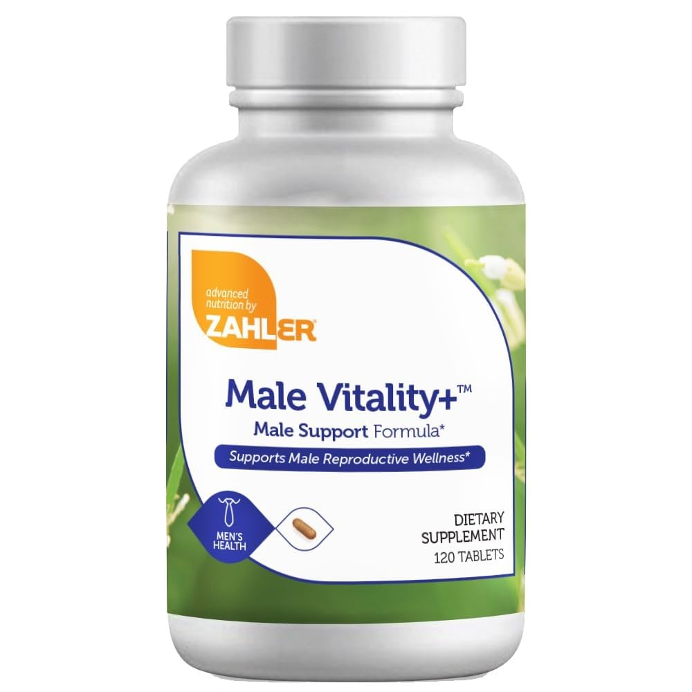 Zahler Male Vitality+ Male Support Enhancing Supplement Formula with Shilajit, Ashwagandha, CoQ10, Vitamines et Minéraux - Supplément santé pour hommes sans OGM Kosher pour le bien-être de la reproduction (120 comte)