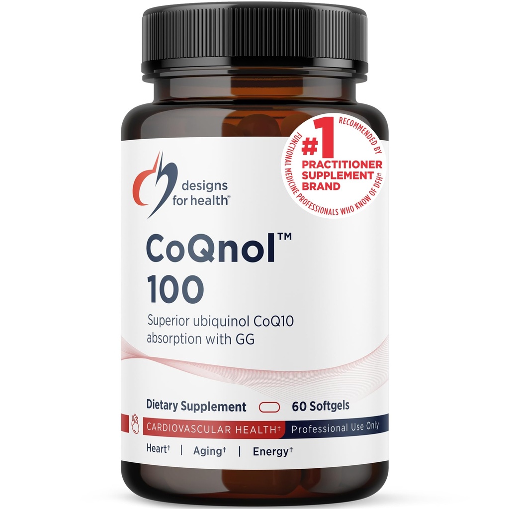 Designs für Health CoQnol 100mg - CoQ10 Ubiquinol mit Superior Bioverfügbarkeit + Exklusive Absorptionstechnologie - Doppel CoenzymeQ10 Boost mit GG - Herz, Gesunde Alterung + Zellunterstützung (60 Softgels)