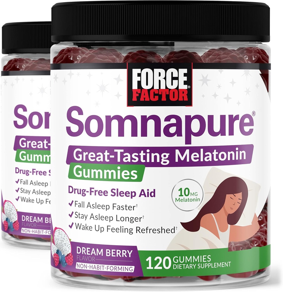 Force Factor Somnapure Gummies mit Melatonin, Drug-Free Sleep Support Supplement für Erwachsene mit okzifischer Schlaflosigkeit, Dream Berry Flavor, 120 Count (Pack von 2)