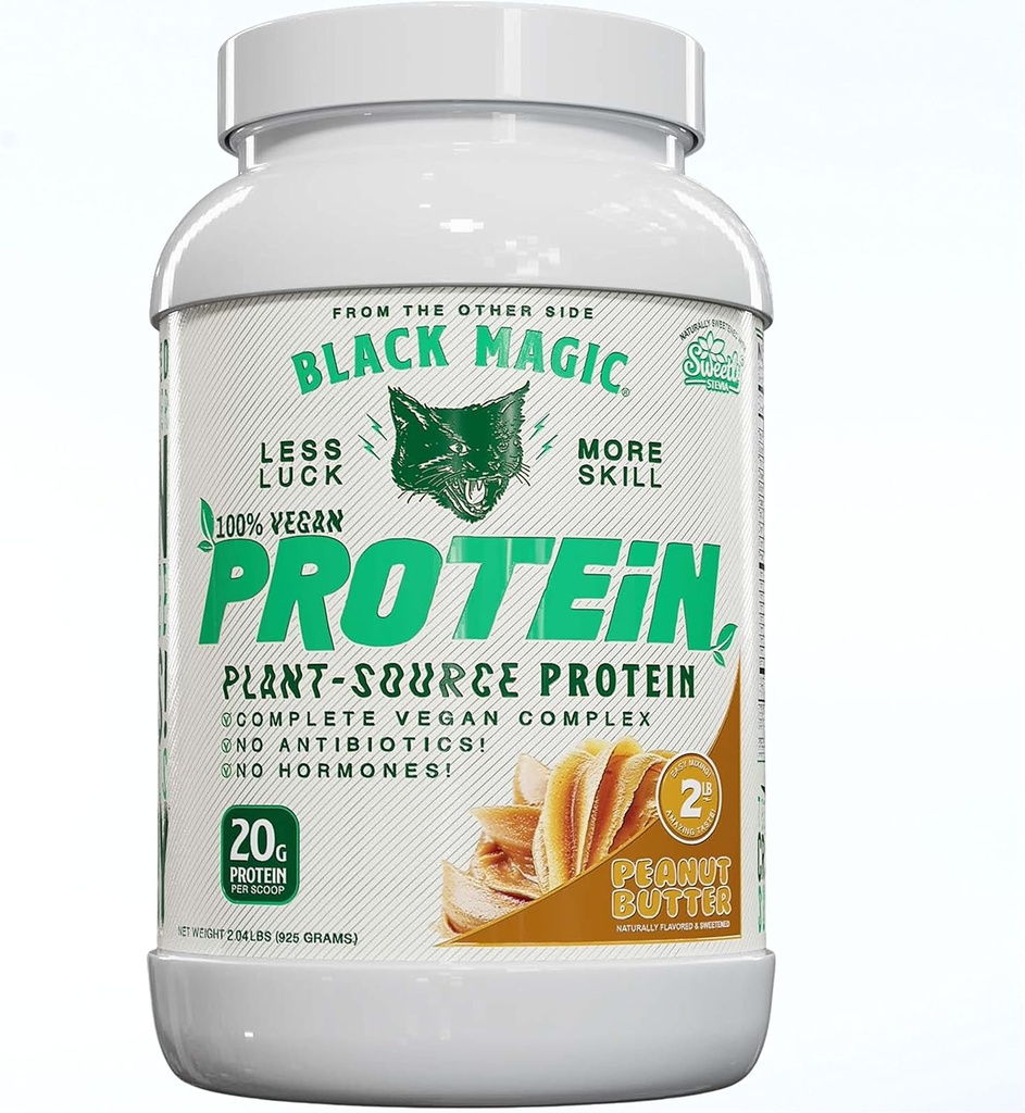 Black Magic Plant-Source 100% Vegan Protein - Keto, faible sucre, sans protéines laitières - Pré/après l'entraînement - beurre d'arachide - 20g de protéines - 2 LB