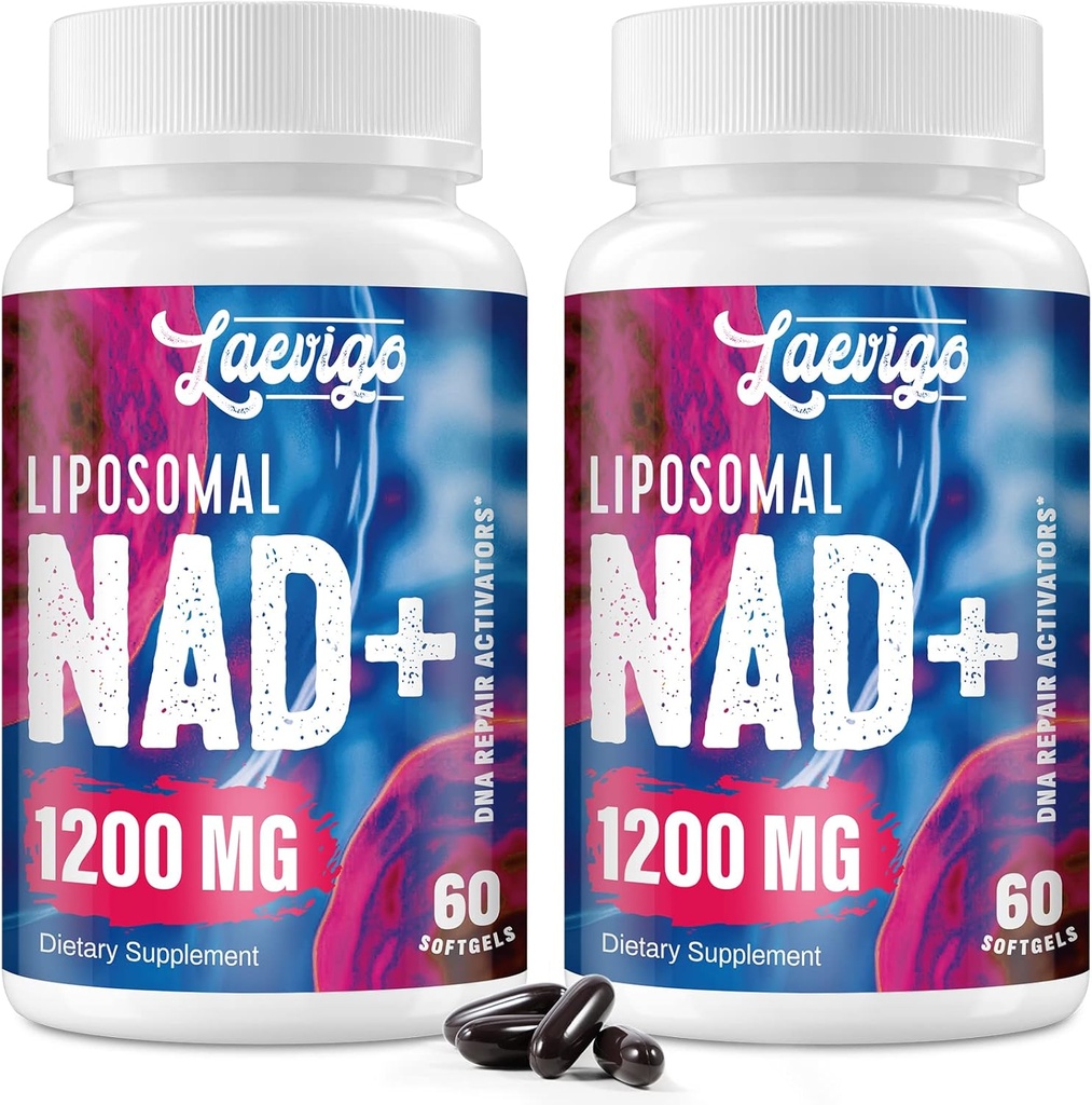 Supplément NAD+ liposomique 1200mg Haute absorption, énergie cellulaire et soutien mitochondrial, NAD Plus pour la longévité et la vitalité, formule anti-âge, 120 Softgels