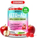 Gommies de vinaigre de cidre de pomme, Gommies de vinaigre de cidre de pomme, Gommes de vinaigre de cidre de cidre de pomme, Max Strength 2000mg, Formulé avec du thé vert, B6 et B12, Probiotiques, vinaigre de cidre de pomme pour le métabolisme, la digestion, la désintoxication et le nettoyage, 60 comtes