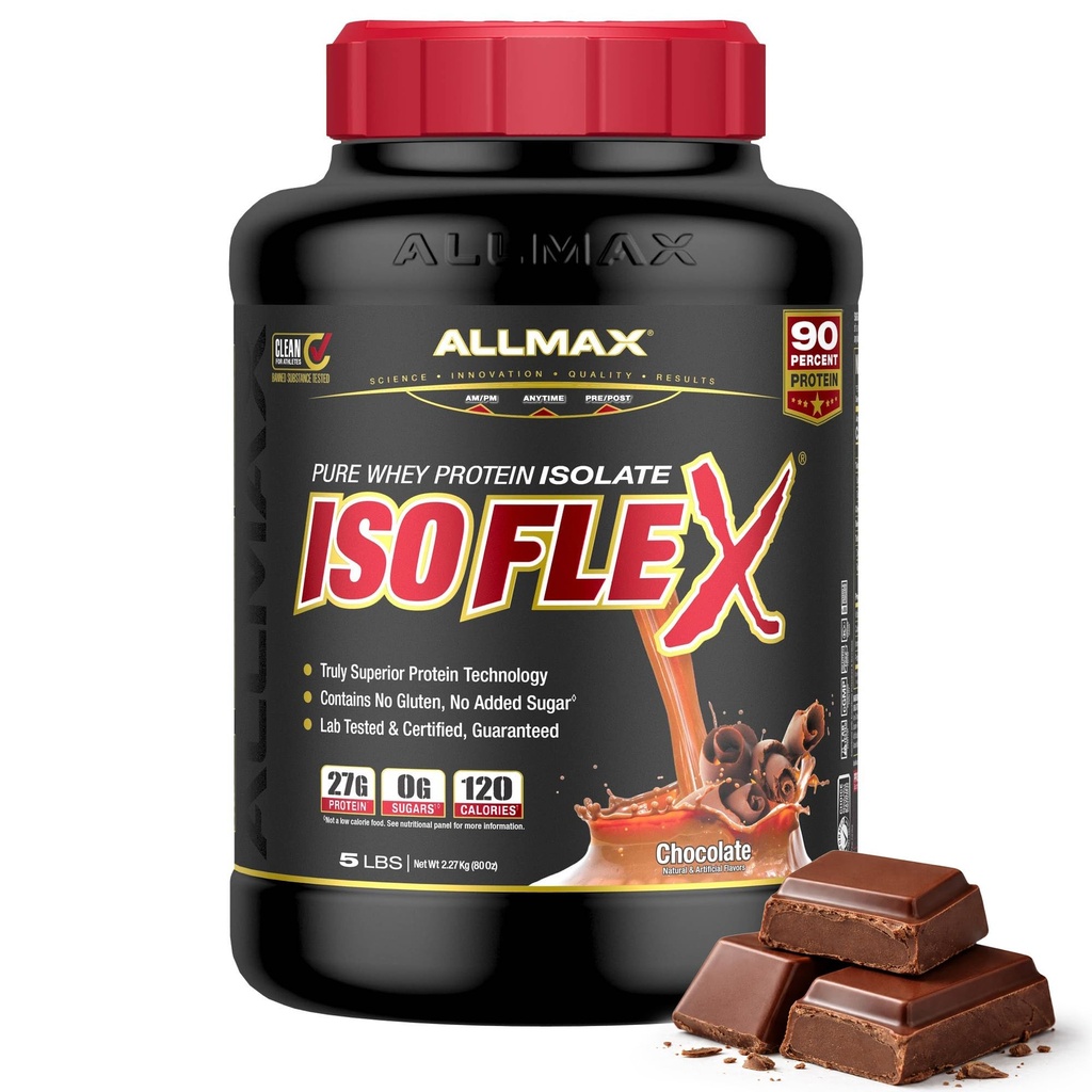 ALLMAX Nutrition - ISOFLEX Whey Protein Powder, Whey Protein Isolate, 27g Protein, Schokolade, 5 Pfund