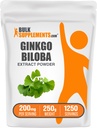 BulkSupplements.com Ginkgo Biloba Extrakt Pulver - von Ginkgo Biloba Blatt, Antioxidans Quelle, Kräuterergänzung - Glutenfrei, 200mg pro Servierung, 250g (8.8 oz) (Pack von 1)