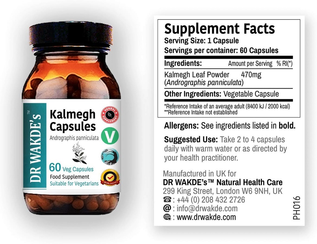 DR WAKDE'S Kalmegh Kapseln (Andrographis panniculata, 60 Veg Caps, Plant-Based Supplement, Ayurvedic Herb, All Natural, Vegan)
