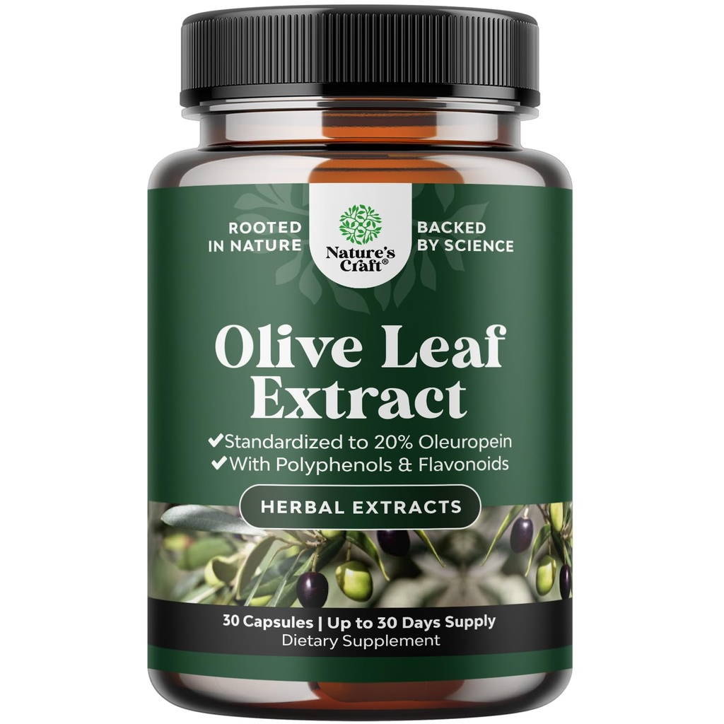 Potent Olivenblatt Extrakt Kapseln - High Strength Antioxidante Ergänzung mit reinem Olivenblatt mit 20% Oleuropein - Kräuterherz Health Supplement - Vegan Non-GMO & Gluten frei (1 Monat Versorgung)
