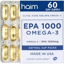 HAIM EPA1000 – High-Potency EPA Fish Oil Supplement – 1.100mg Omega-3 für Herz, Gehirn & Gelenke Gesundheit – Pharmaceutical-Grade Softgels – Pure, Burpless Capsules – 60 Softgels – Made in USA