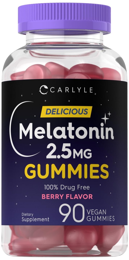 Carlyle Melatonin 2,5 mg Gummie | 90 Count | Berry Flavor Gummy Supplement | Vegan, Non-GMO, Glutenfrei